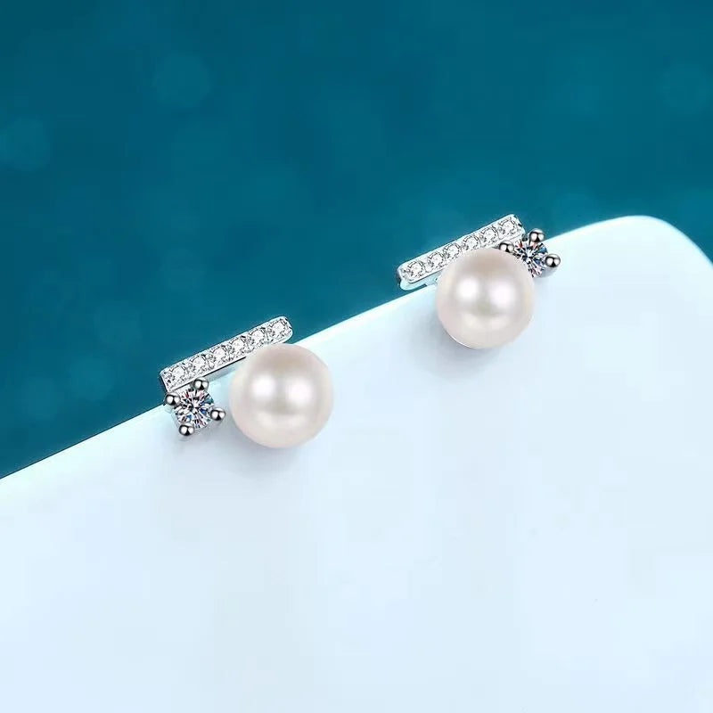 Natural Freshwater Pearl Moissanite Stud Earrings