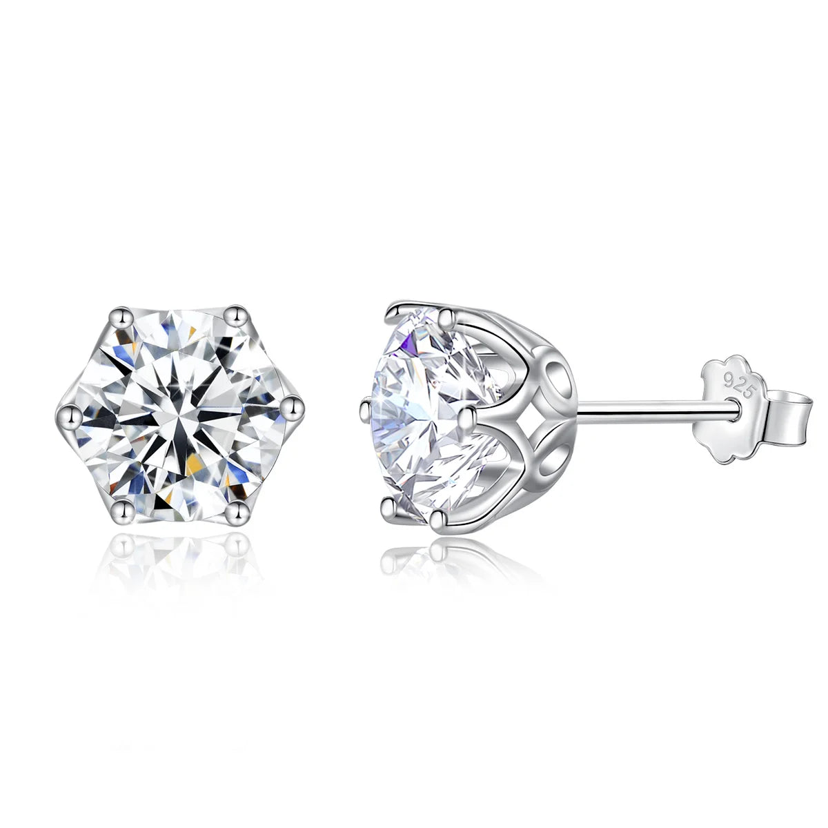 Moissanite Earrings Studs 925 Sterling Silver Classic 6 Prongs