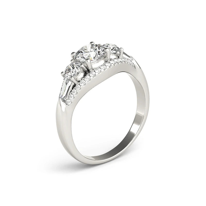 Moissanite 925 Sterling Silver Round 1.6 Ct  Anniversary Gift Three Stone Ring Ladies Engagement Jewelry