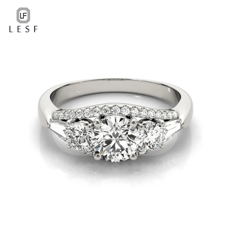 Moissanite 925 Sterling Silver Round 1.6 Ct  Anniversary Gift Three Stone Ring Ladies Engagement Jewelry