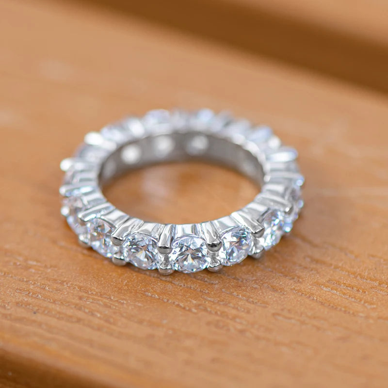 Moissanite Diamond Genuine 925 Sterling Silver 4mm Round Ring For Women's Wedding Anniversary Jewelry