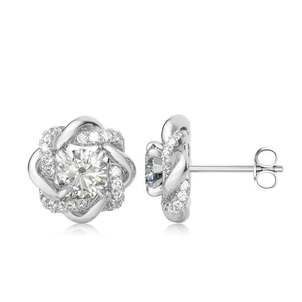 Moissanite Earrings Studs Pure 925 Silver Certificated 2 Carat 6.5mm