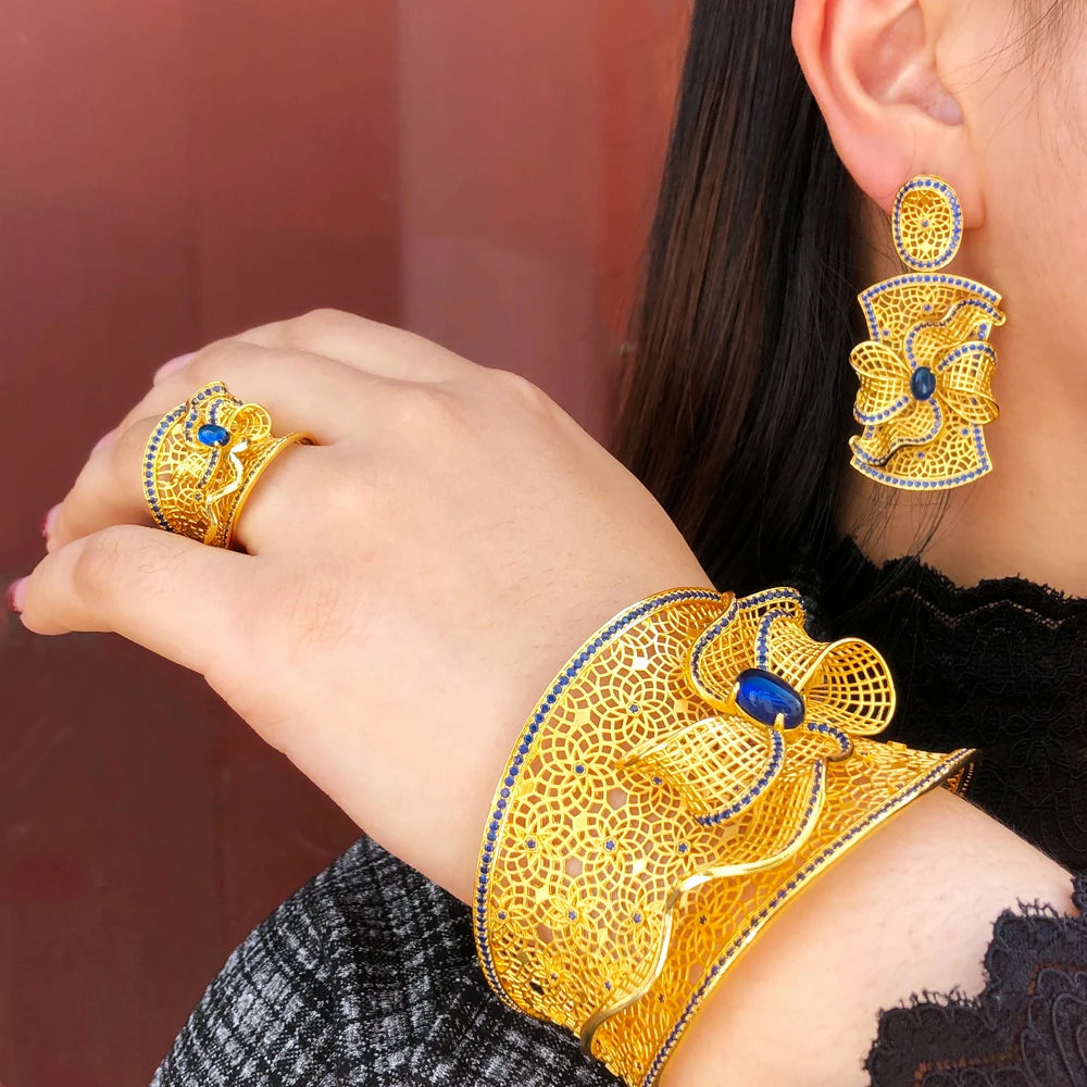 Gorgeous 4 PCS CZ Dubai Bridal Wedding Jewelry Set