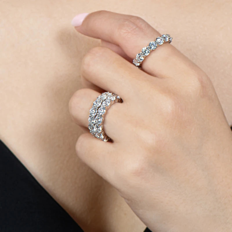 Moissanite Diamond Genuine 925 Sterling Silver 4mm Round Ring For Women's Wedding Anniversary Jewelry