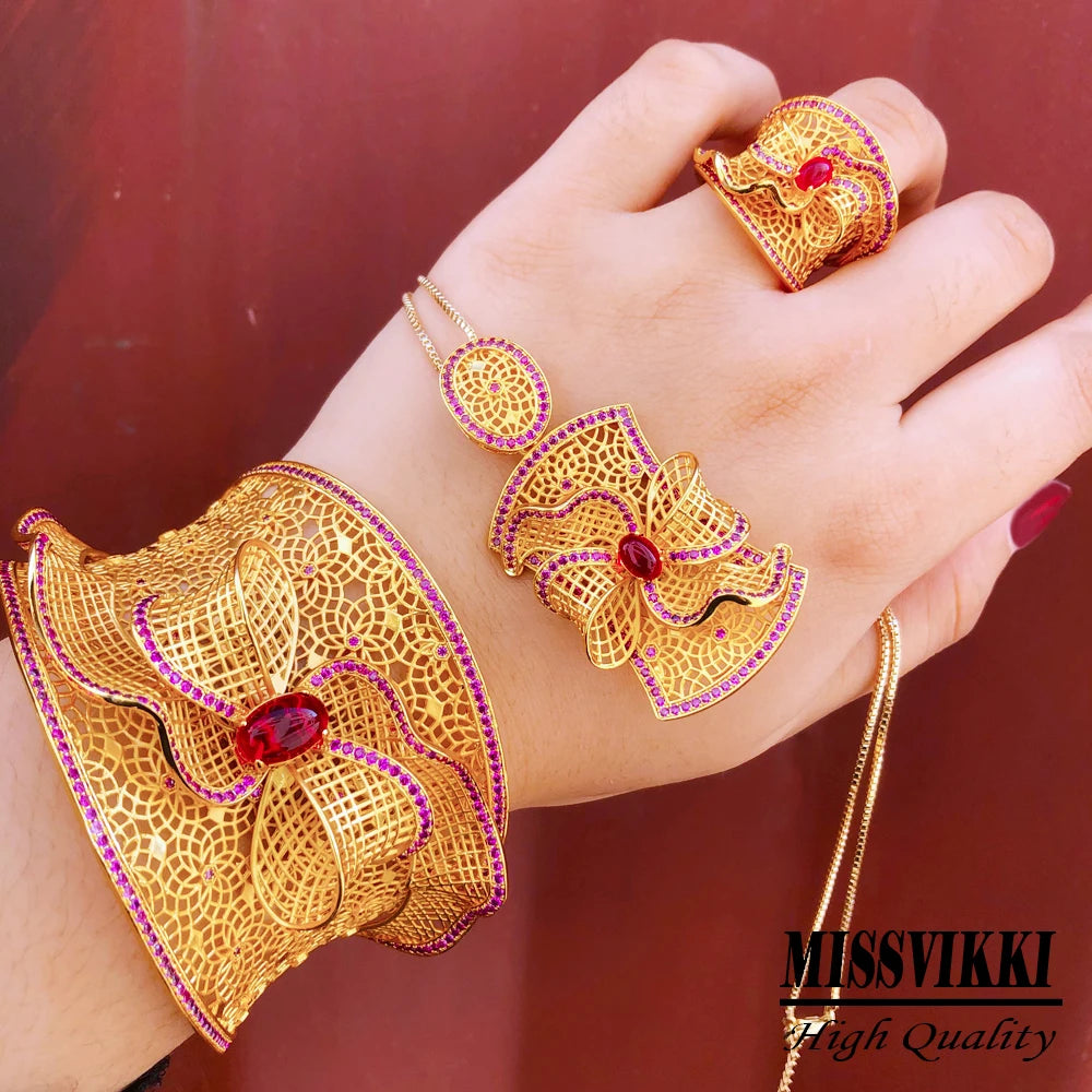 Gorgeous 4 PCS CZ Dubai Bridal Wedding Jewelry Set