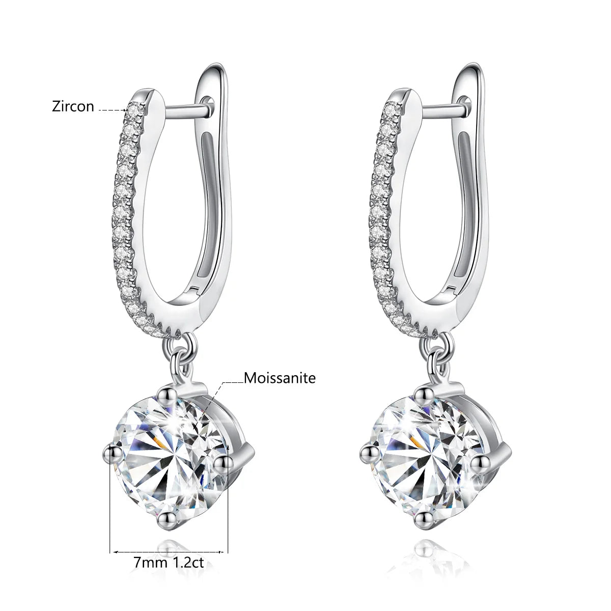 Long Drop Earrings For Women 100% 925 Sterling Silver 1.2 Carat