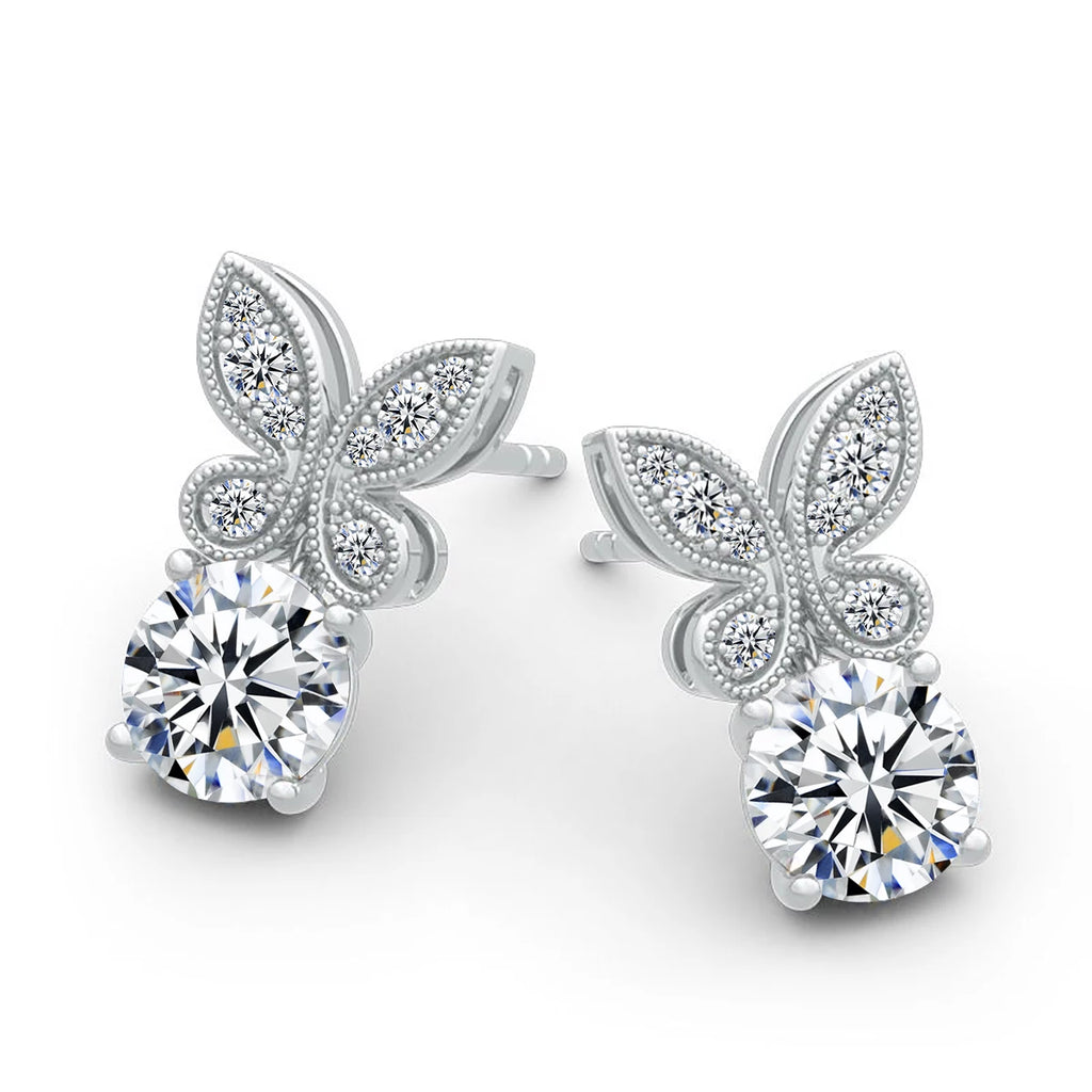 Moissanite Butterfly Earrings 18K Gold 925 Silver Jewelry