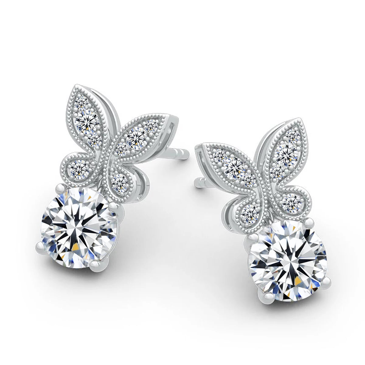 Moissanite Butterfly Earrings 18K Gold 925 Silver Jewelry