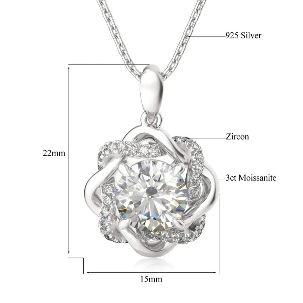 3ct Moissanite Necklace Pendant For Women Certified Silver 925 Jewelry 2025 Trending