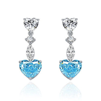 925 Sterling Silver Sapphire High Carbon Diamonds Drop Dangle Earrings