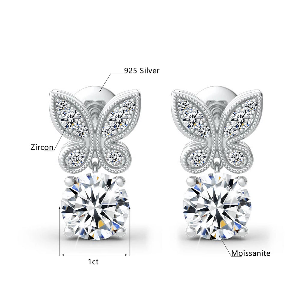 Moissanite Butterfly Earrings 18K Gold 925 Silver Jewelry