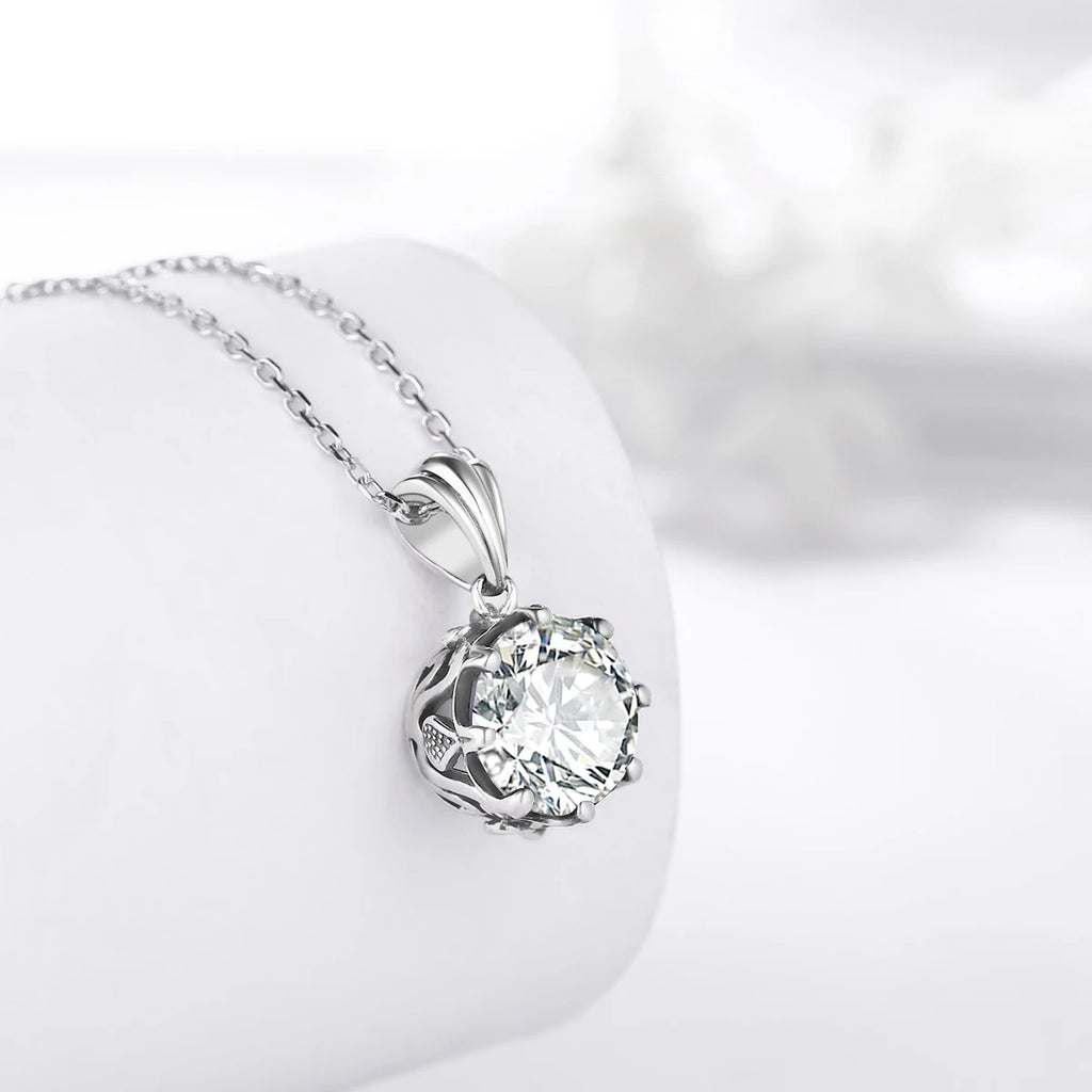 Moissanite Necklace For Women D Color Round Cut Pure 925 Silver 4 Carat