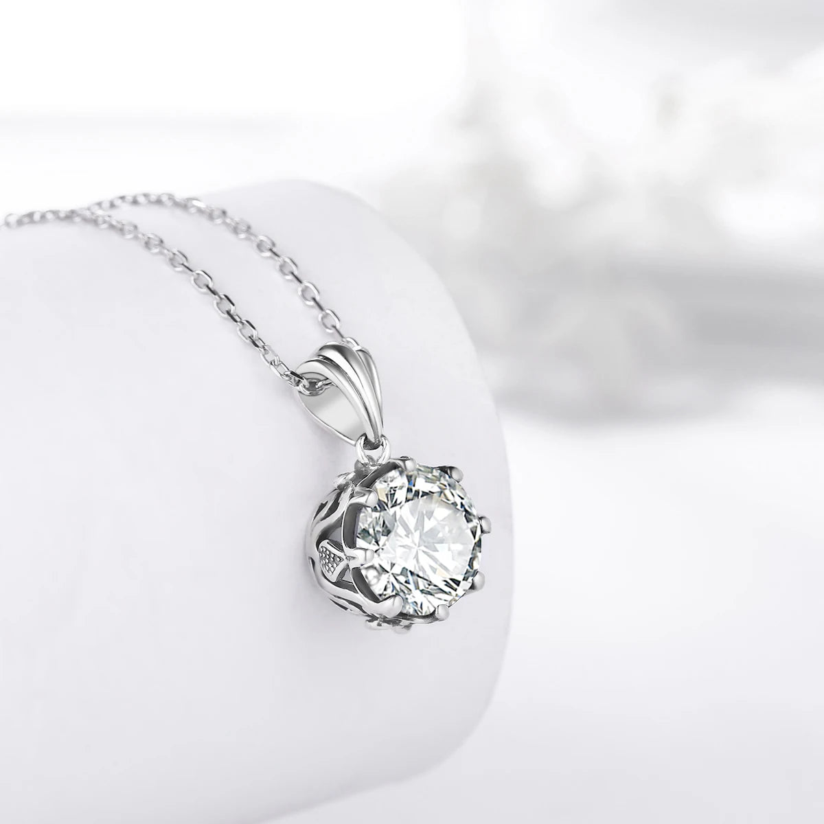 Moissanite Necklace For Women D Color Round Cut Pure 925 Silver 4 Carat