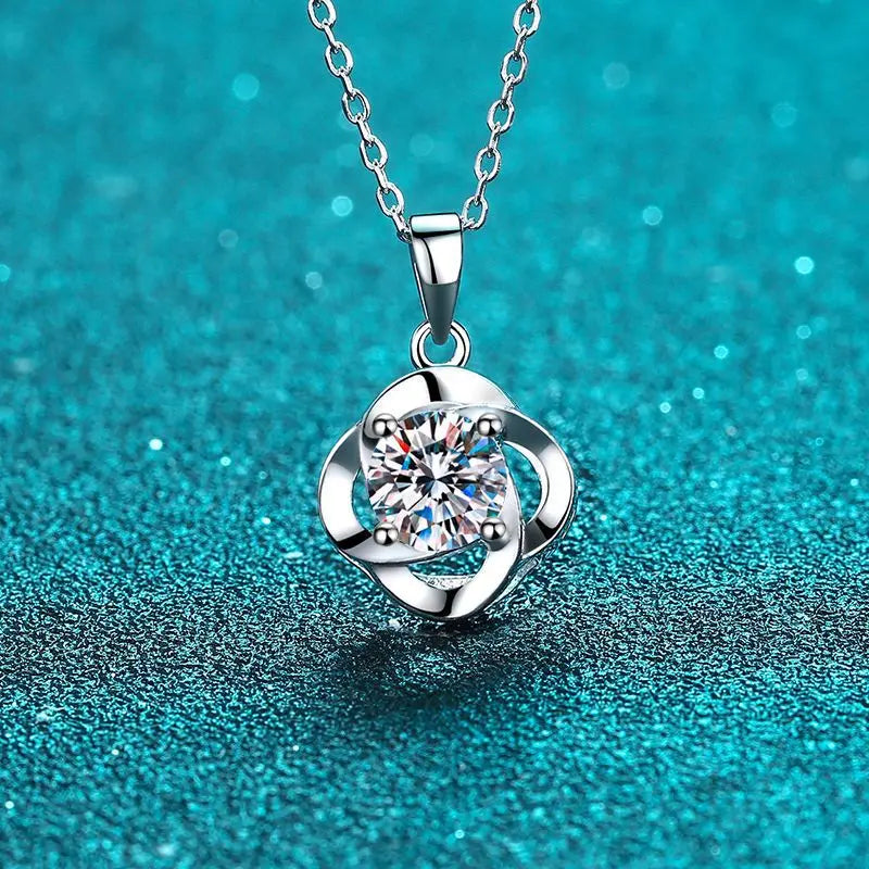 1 Carat Moissanite Diamond Flower Charm Necklace