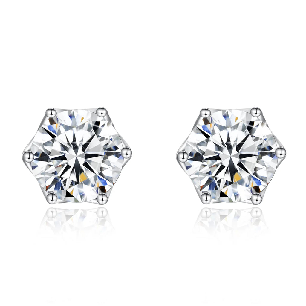 Moissanite Earrings Studs 925 Sterling Silver Classic 6 Prongs