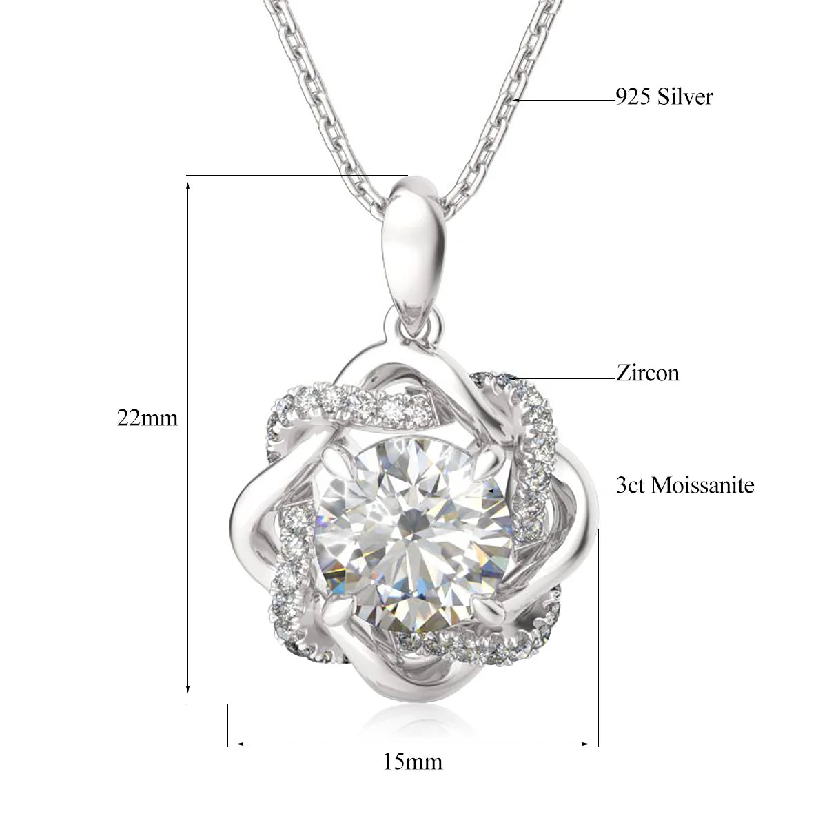 3ct Moissanite Necklace Pendant For Women Certified Silver 925 Jewelry 2025 Trending