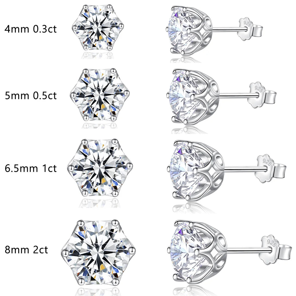 Moissanite Earrings Studs 925 Sterling Silver Classic 6 Prongs