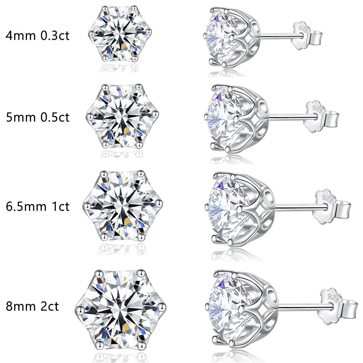 Moissanite Earrings Studs 925 Sterling Silver Classic 6 Prongs