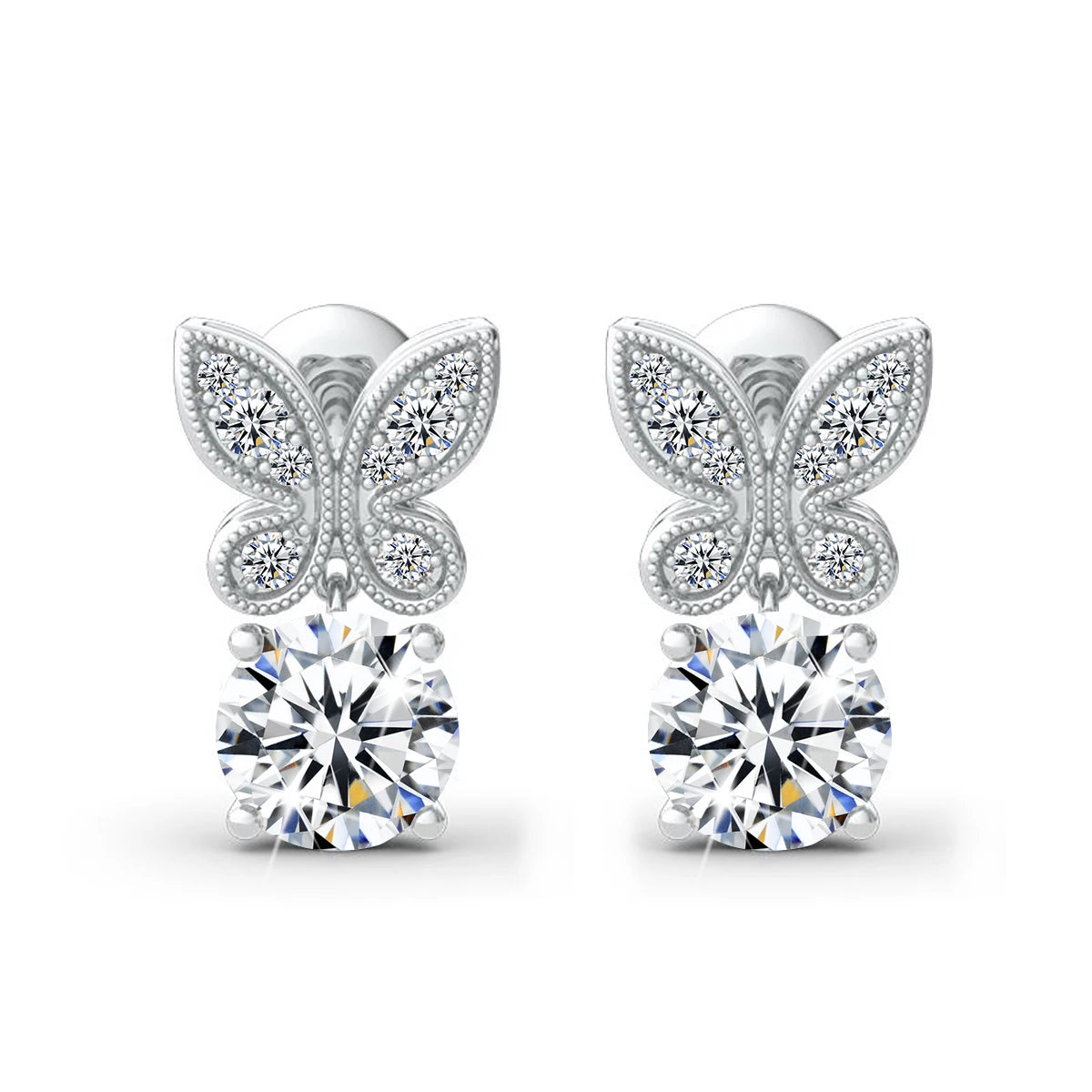Moissanite Butterfly Earrings 18K Gold 925 Silver Jewelry