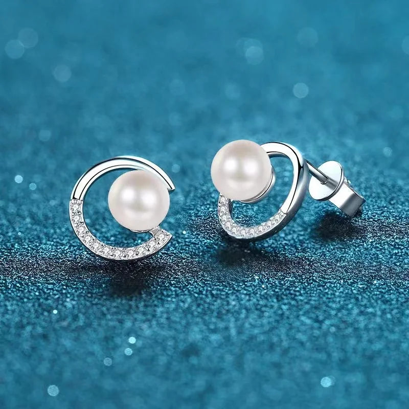 Natural Freshwater Pearl Moissanite Earrings