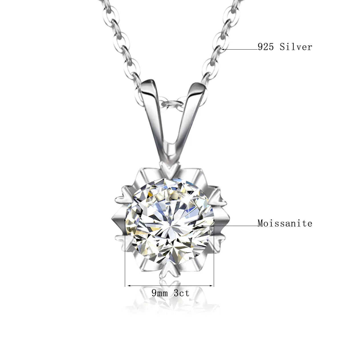 Moissanite Necklace For Women Test Positive 100% 925 Sterling Silver 1ct 2ct 3ct