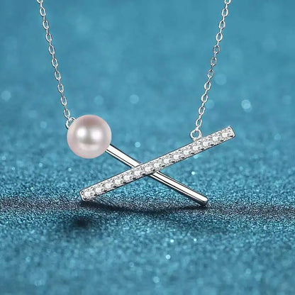 Freshwater Pearl Moissanite Cross Necklace