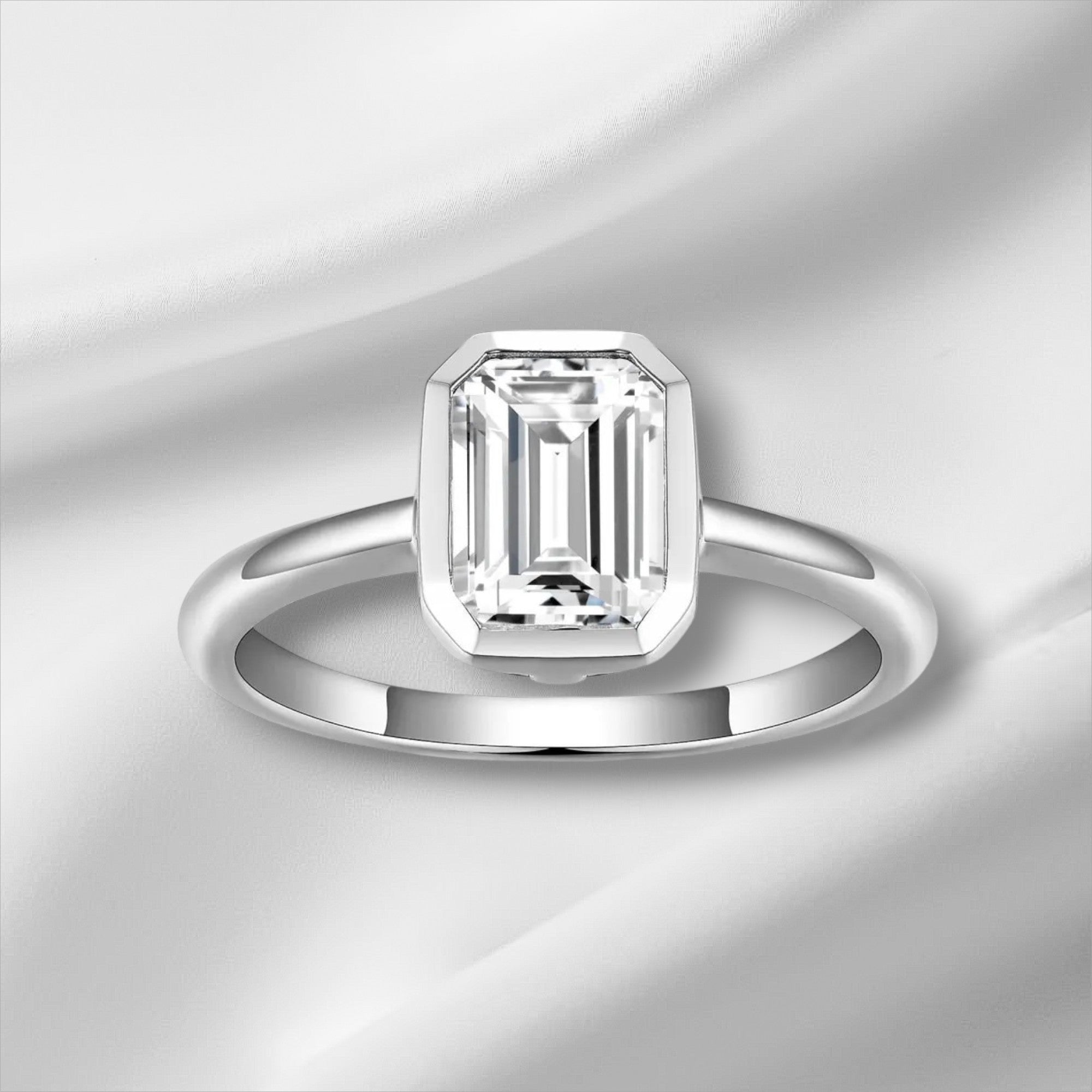 Emerald Cut Moissanite Solitaire Ring - D VVS1 S925 Silver 2ct