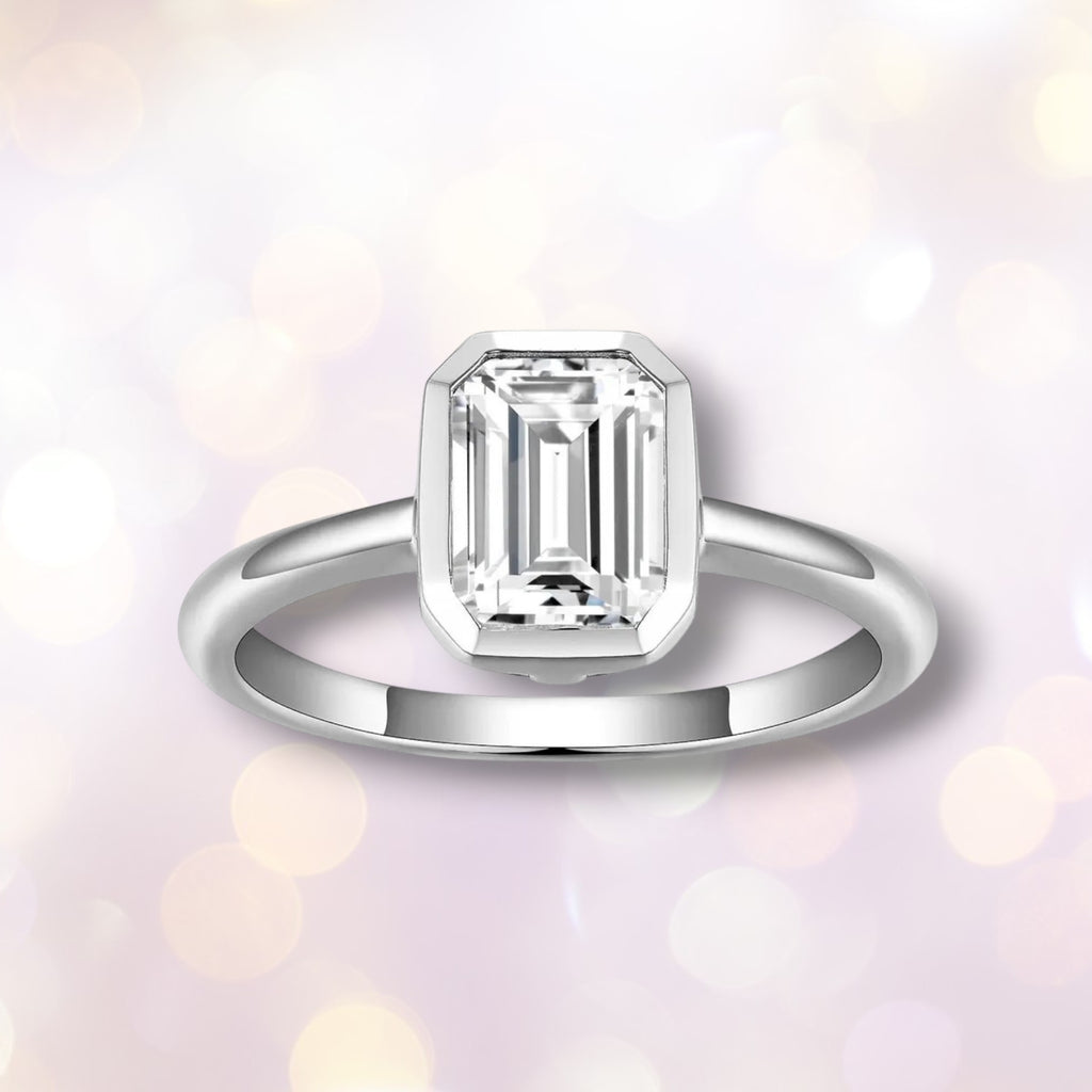 Emerald Cut Moissanite Solitaire Ring - D VVS1 S925 Silver 2ct