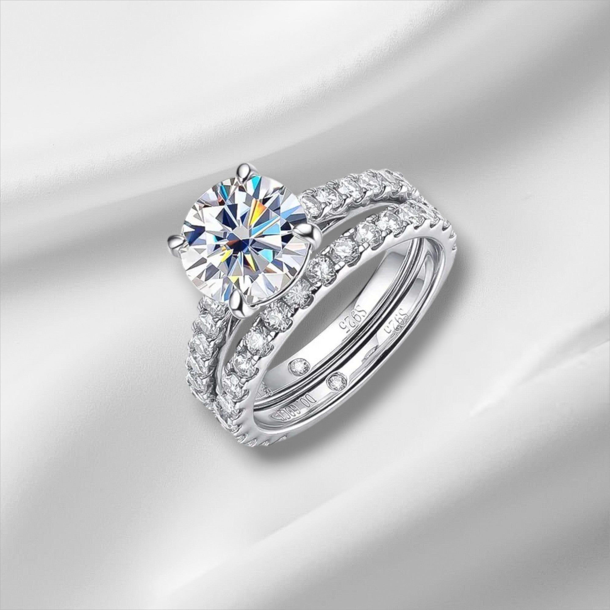 D VVS1 Moissanite Bridal Set - S925 Sterling Silver 4.2ct