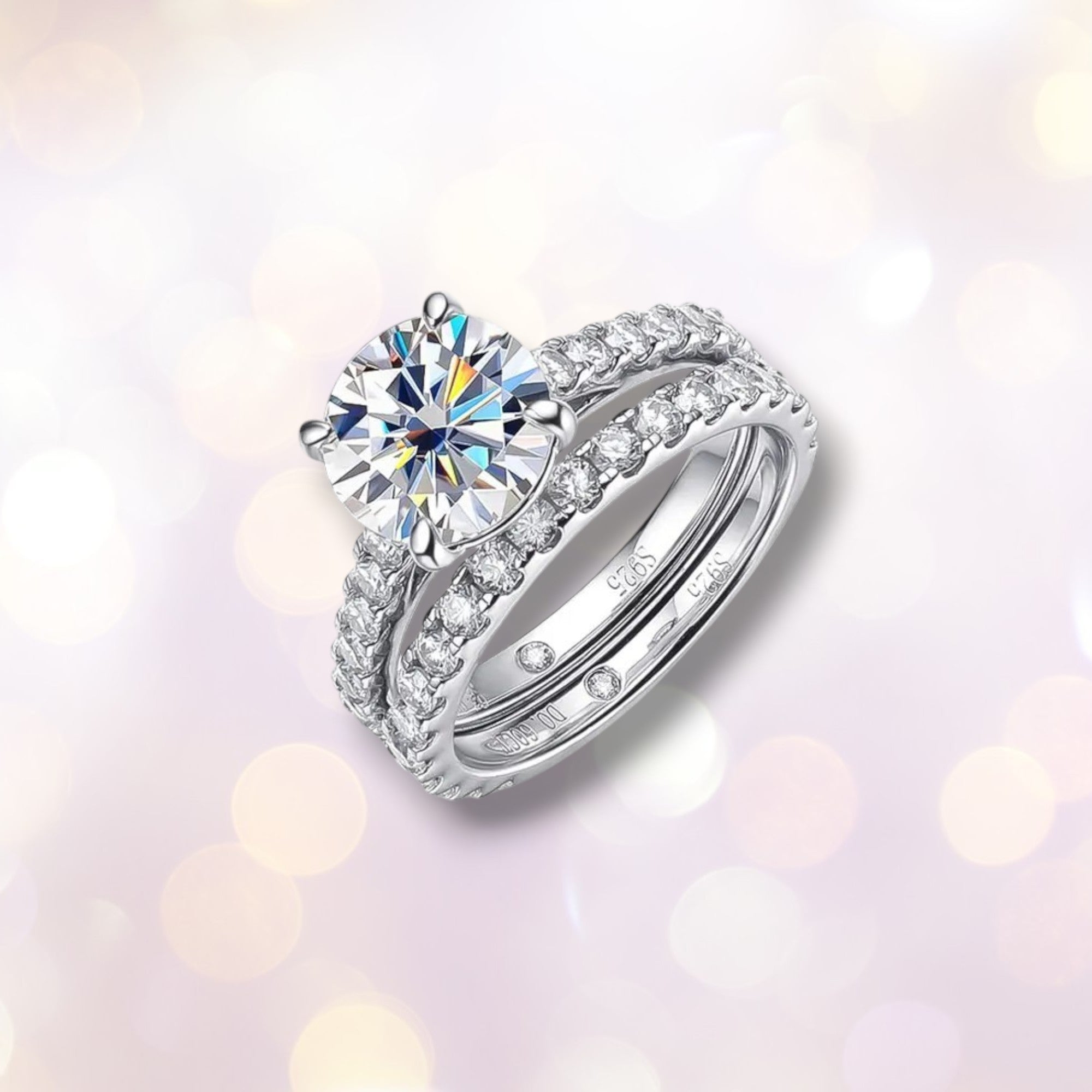 D VVS1 Moissanite Bridal Set - S925 Sterling Silver 4.2ct