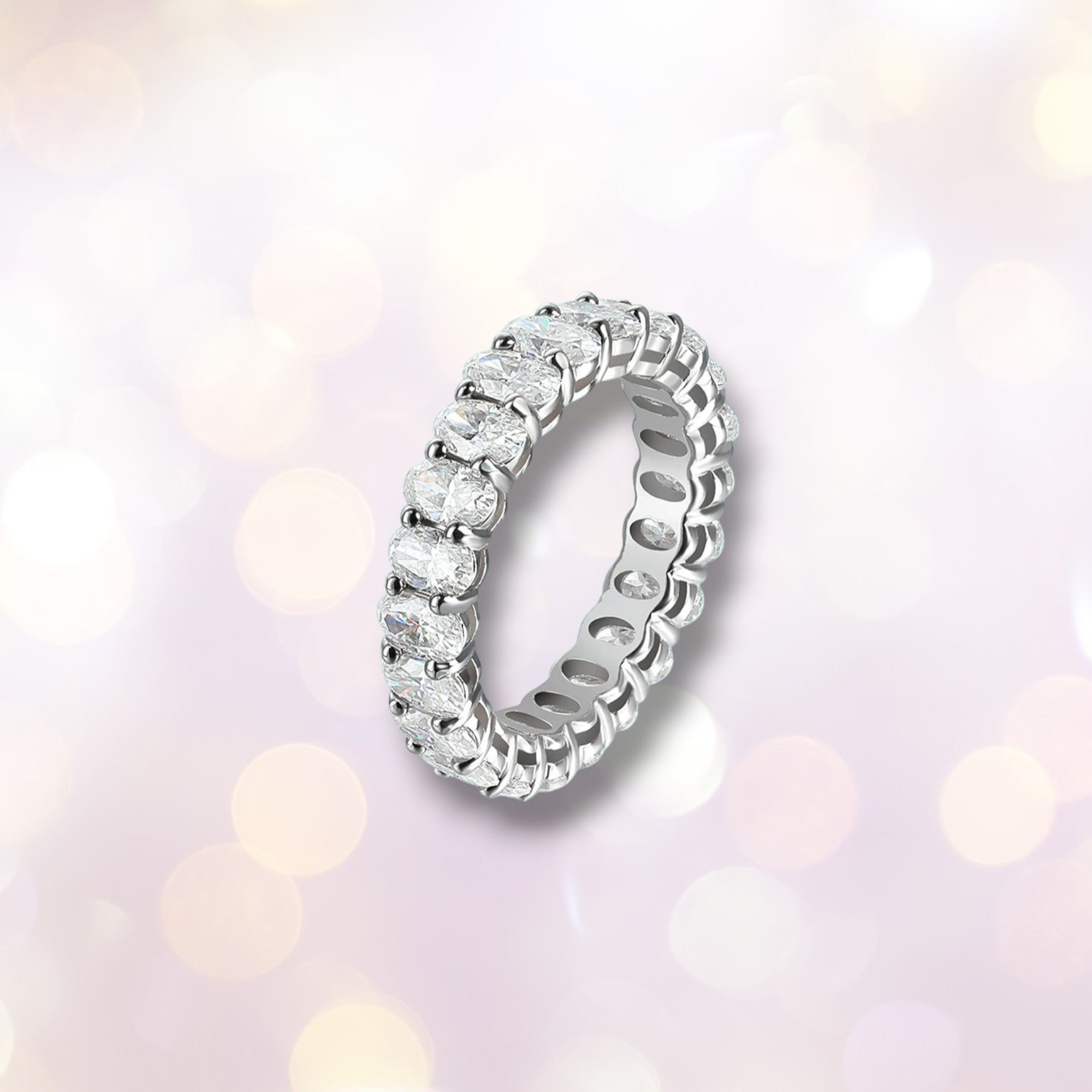 Oval Moissanite Eternity Band - D VVS1 S925 Silver 3x5mm