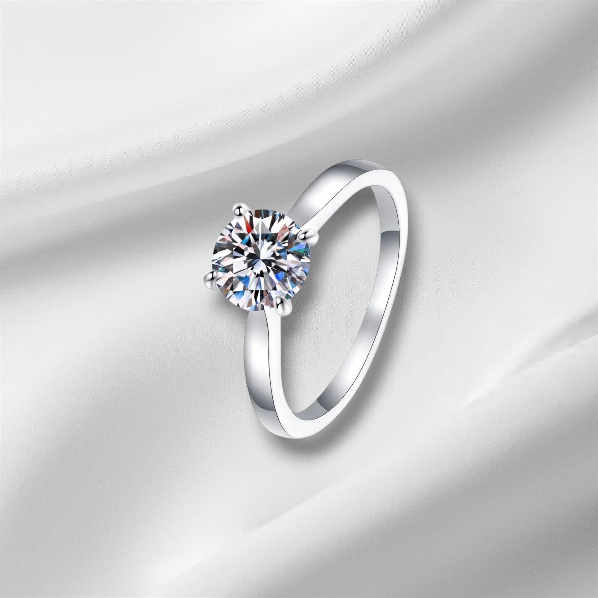 D VVS1 Moissanite Solitaire Ring - S925 Sterling Silver 0.5ct - 2ct
