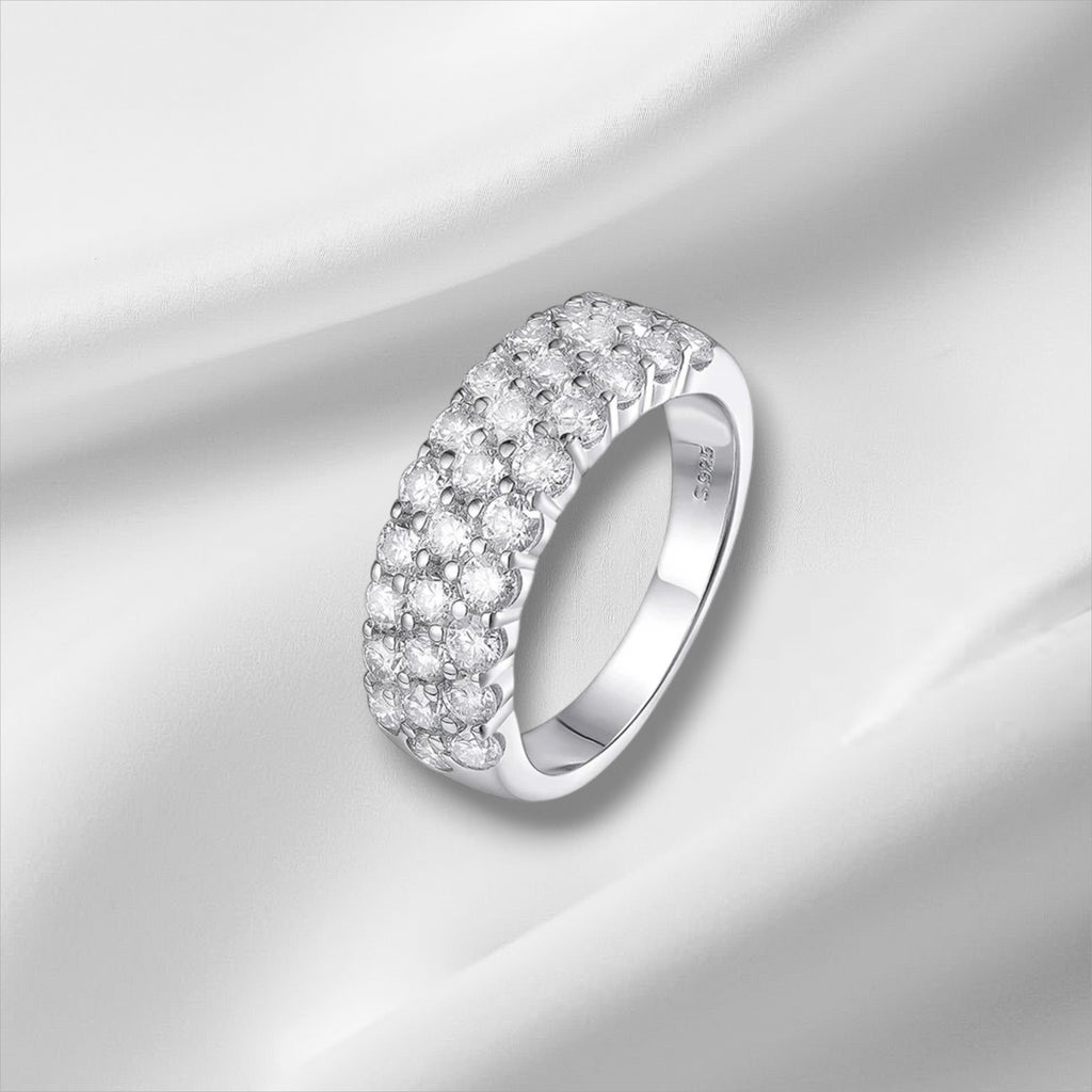 3-Row Moissanite Half Eternity Band - S925 Sterling Silver