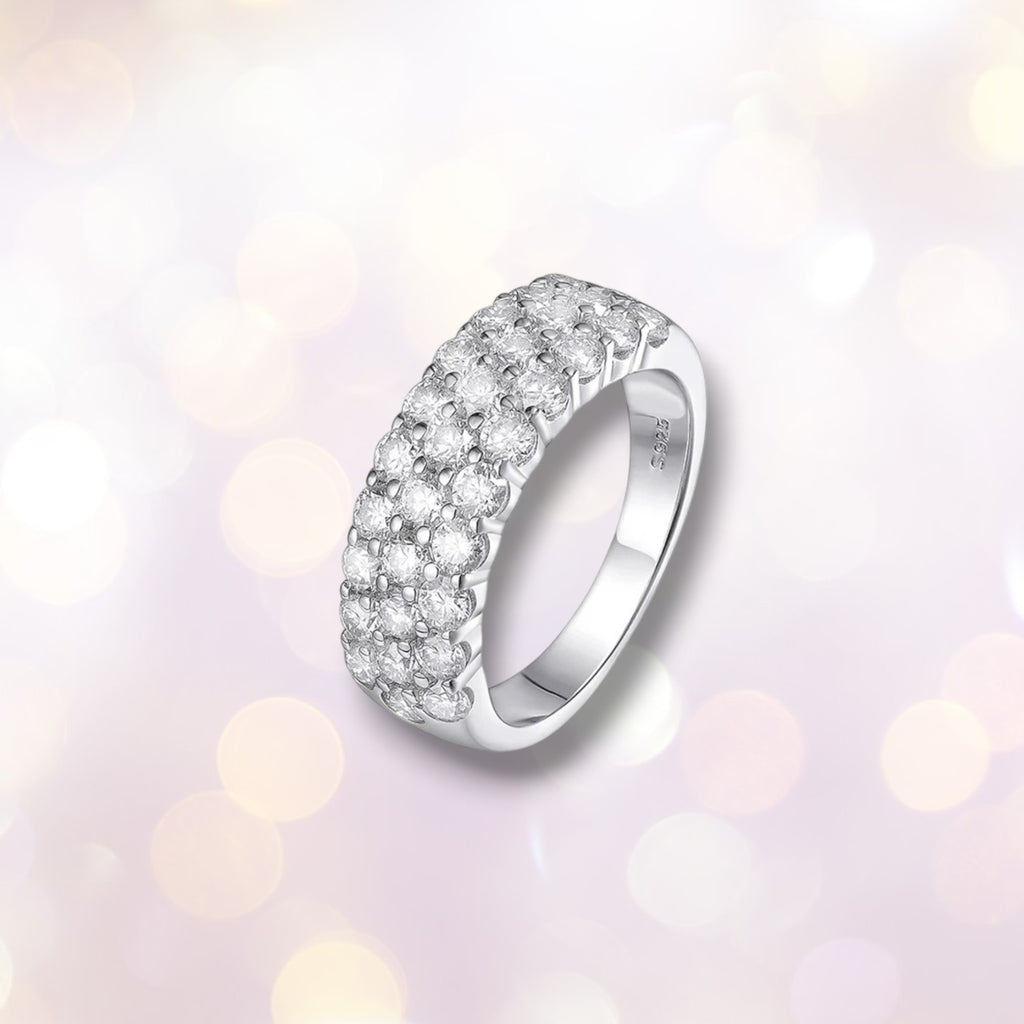 3-Row Moissanite Half Eternity Band - S925 Sterling Silver