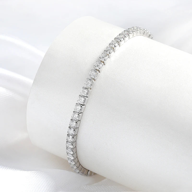 Moissanite Tennis Bracelets for Women Men Full Diamond Sparkling Pure 925 Sterling Silver Jewelry 3mm Elastic