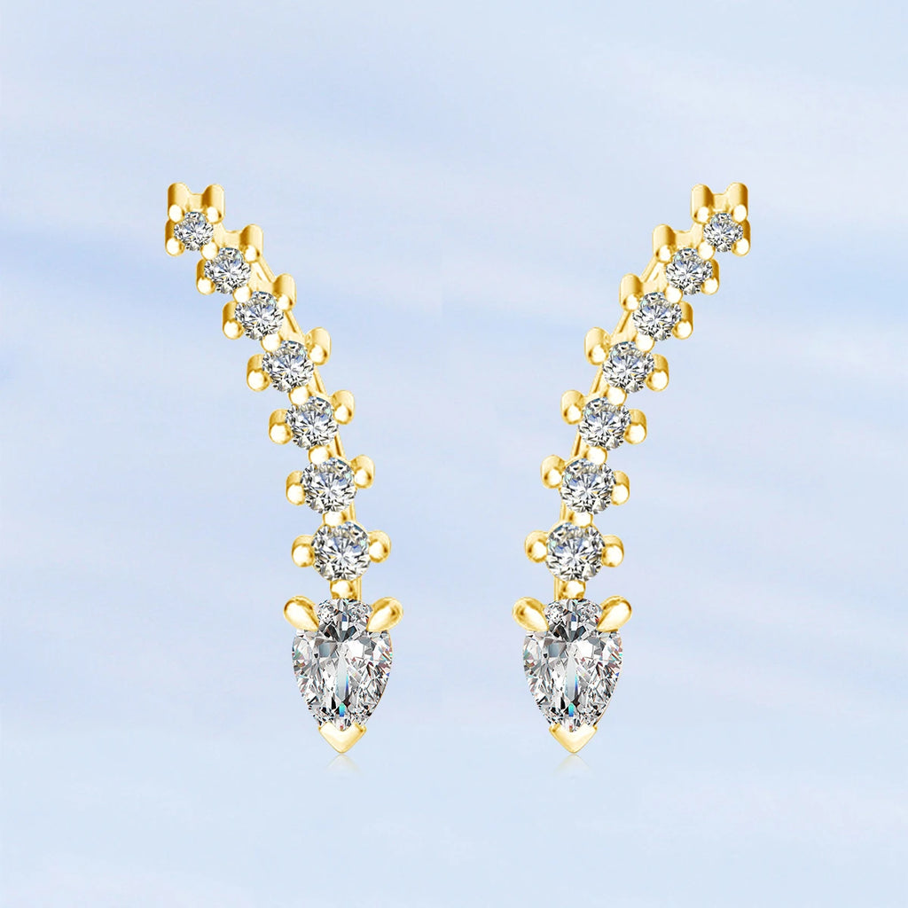 Moissanite Clip On Earrings With Hole In The Ear 925 Sterling Silver Tear Drop