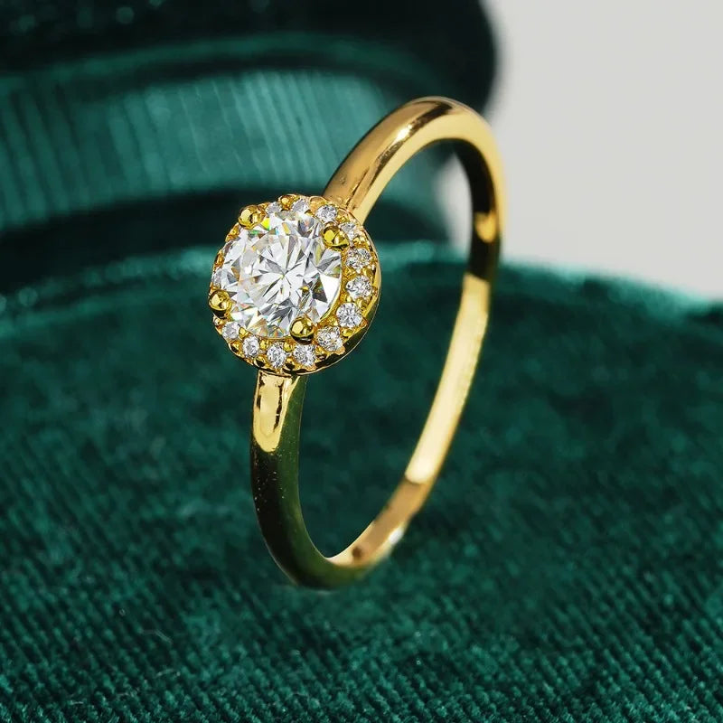 Girl Birthday Gift 18K Gold Valentine's Day Rings 0.5CT Moissanite Diamond Women Wedding Band Lover Engagement Lady Fine Jewelry