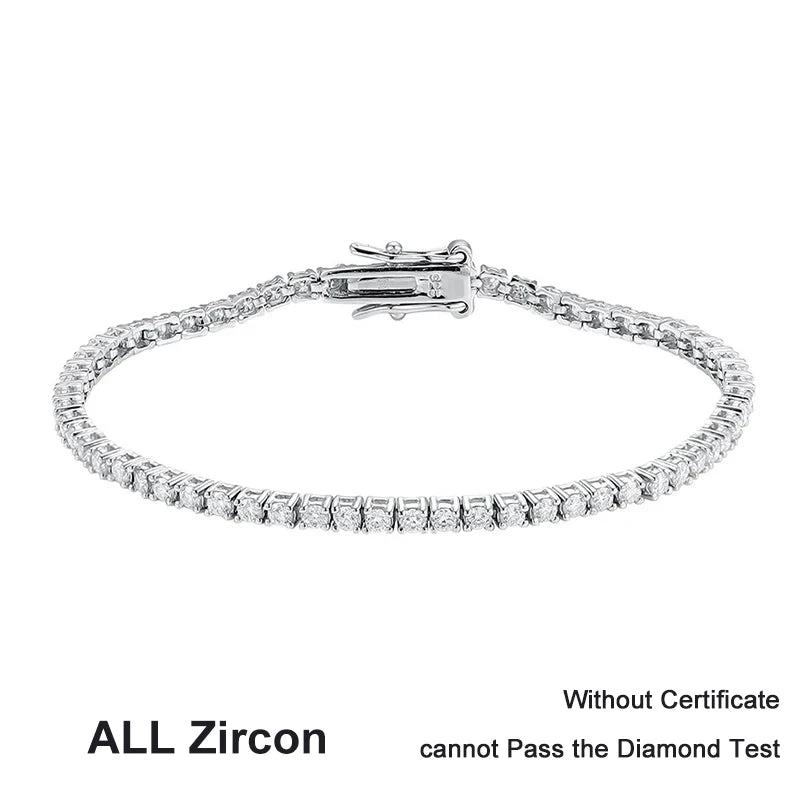 Moissanite Tennis Bracelet 2mm D Color 925 Sterling Silver with White Gold Plated Bracelets for Women Pass Diamond Tester