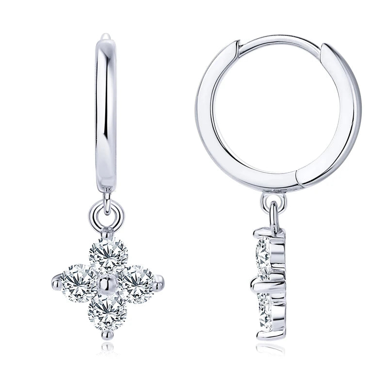 925 Silver Earrings Moissanite Four Leaf Clover Drop Earring