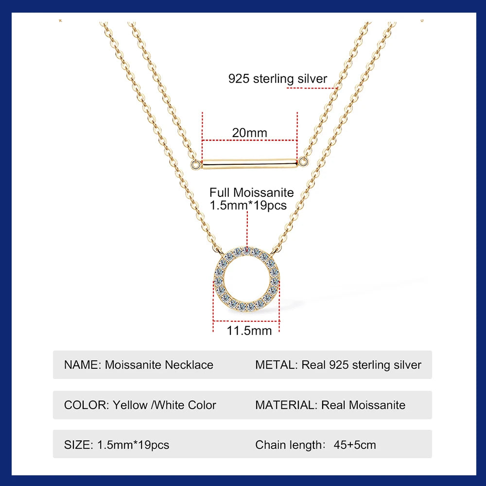 Dainty 1.5mm Moissanite Necklace for Women 14K Gold/Sterling Silver Plated Double Layer Chain Trendy Jewelry Gifts