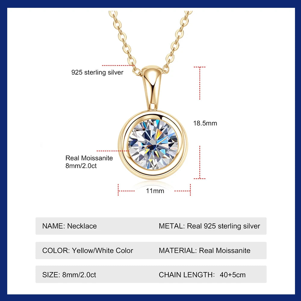 GRA Certified 2CT Moissanite Pendant Necklaces 925 Sterling Silver Solitaire Necklace Chain For Women Jewellry Gift