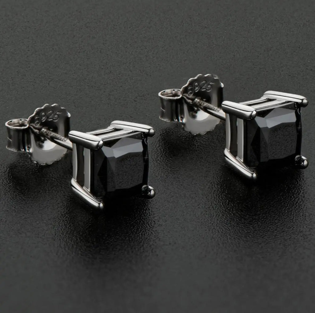 Princess Cut Black Moissanite Earring Certified Original 925 Silver 1 Carat Cushion Cut Diamond Stud Earrings for Men Women Gift