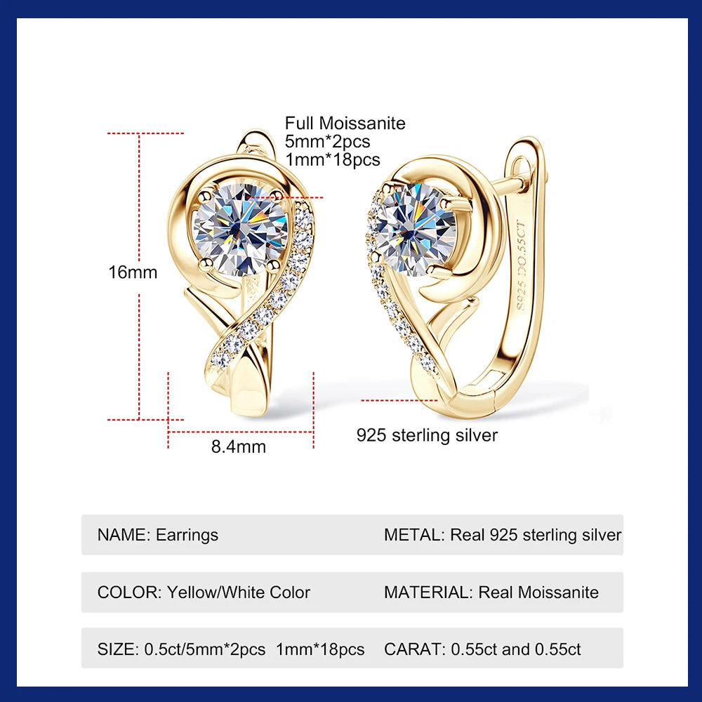 Original 925 Sterling Silver Moissanite Hoop Earrings 5mm D VVS1 Round Cut Plated 18k Gold Diamond Wedding Earring