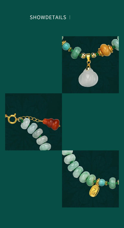 Hotan Jade Pendant Gourd Bracelet Green Agate Beads