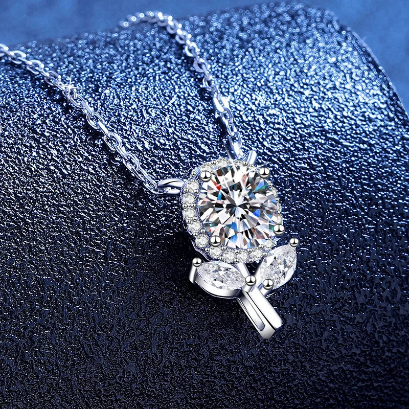 PT950 Sakura Cherry Necklace Japanese-inspired Moissanite Pendant Hypoallergenic Platinum Jewelry