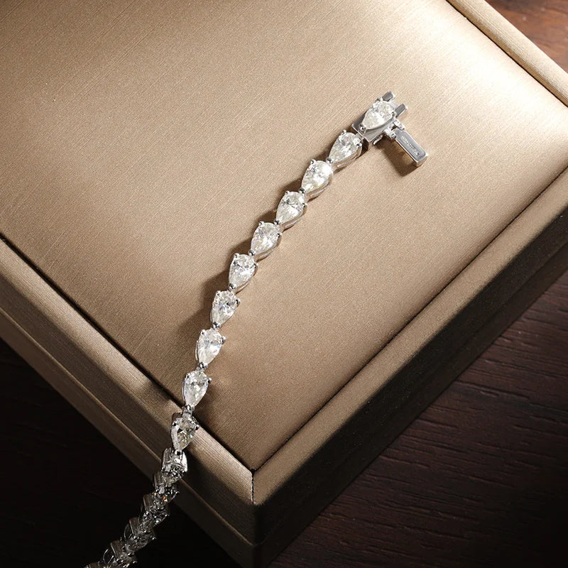 Moissanite Tennis Bracelets for Women  s925 Sliver Plated 18k White Gold 3x5mm Pear Cut