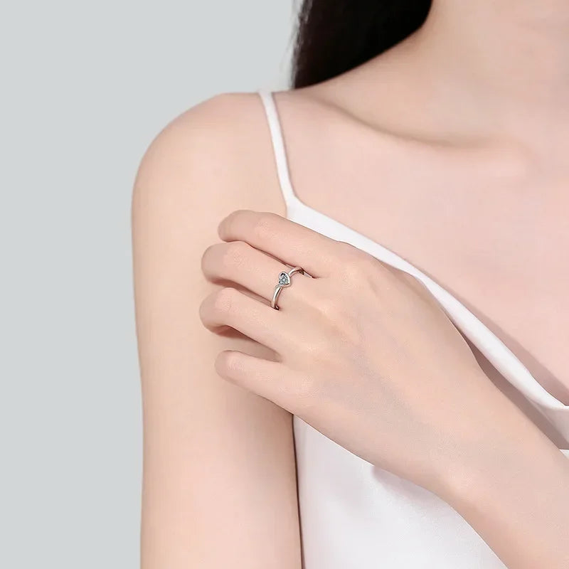 Lady Wedding Band White Gold 18K Heart Rings Women Valentine's Day 0.3CT Moissanite Diamond PT950 Platinum Girl Birthday Gift