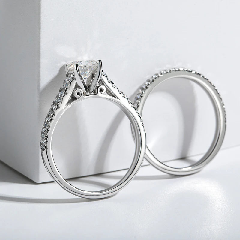 Moissanite Diamond Wedding Ring Set 1.0 Carats Round Cut D Color Engagement Band Fashion Jewelry For Women