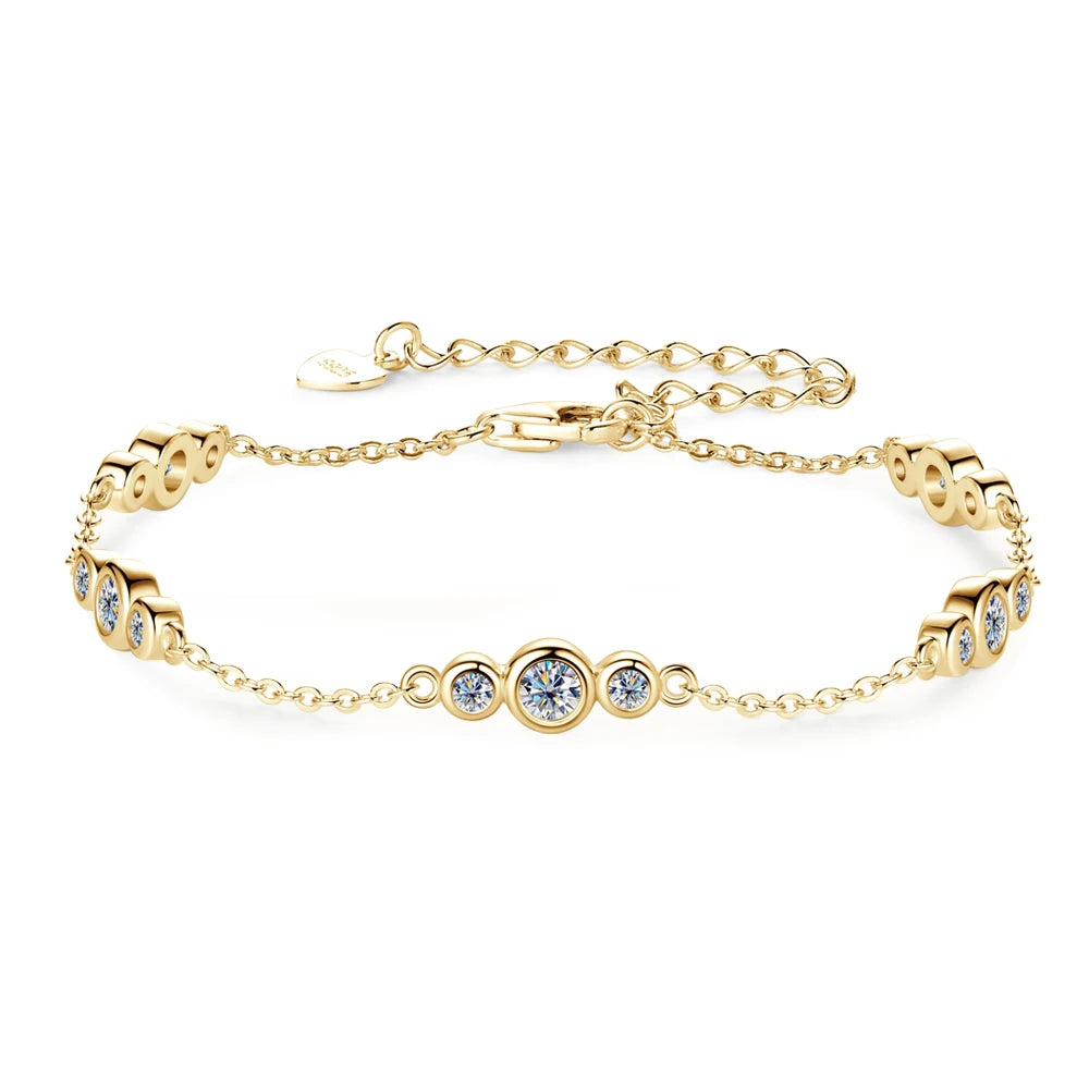 Moissanite Bracelets Real 925 Sterling Silver Adjustable Chain Bracelets for Women With GRA Certificate 3mm 2mm