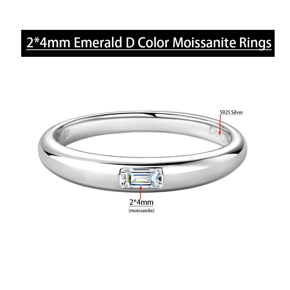 D Color 4*6mm Emerald Cut Moissanite Diamond Rings Women Man Wedding Bridal S925 Sterling Silver Rings Anniversary Gift